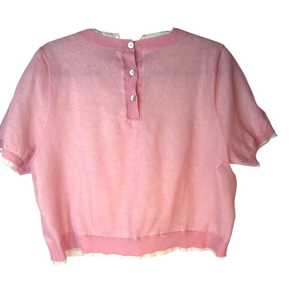 NWT ZARA Pink Medium Short Sleeve Linen Blend Dainty, Whimsical Top - Picture 14 of 16